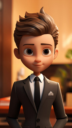 3D rendering of a cute boy in a suit with a tieの素材