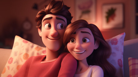 Couple in love lying in bed at night. Couple in love.の素材