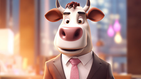 Businessman with a bull head as a mascot. 3D renderingの素材