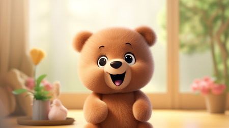 Cute teddy bear in the room. 3d rendering.の素材