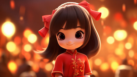 Chinese New Year Dolls - 3D Rendered Illustration.の素材