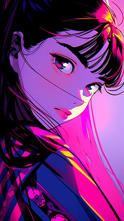 Cartoon neon style beautiful girl wearing gorgeous clothes illustration materialの素材