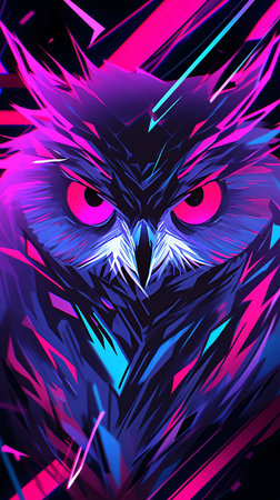Futuristic owl in neon colors. Vector illustration of an owl.の素材