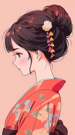 Beautiful japanese girl in kimono. Vector illustration.の素材