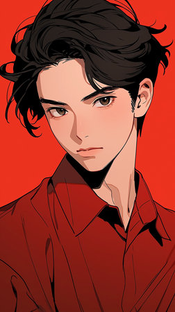 Portrait of a beautiful woman in a red shirt. Vector illustration.の素材