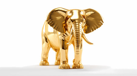 3d rendering of golden elephant isolated on white background. This is a 3d render illustration.の素材