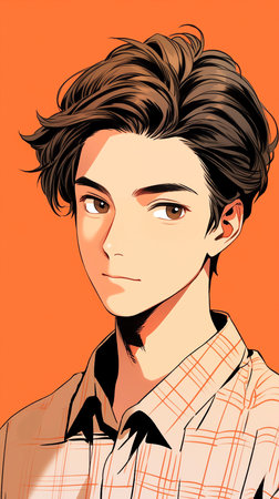 portrait of a young man on an orange background, vector illustrationの素材