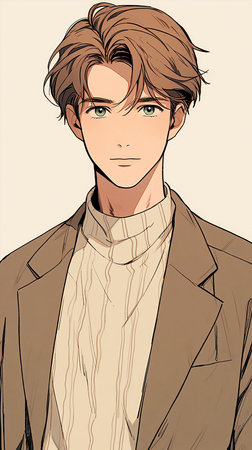Portrait of a handsome young man in a trench coat. Vector illustration.の素材