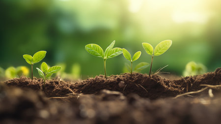 Green seedling illustrating concept of new life and beginning to grow.の素材
