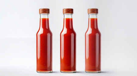 Ketchup Bottle Mock-Up - Three Bottles. 3D Illustrationの素材
