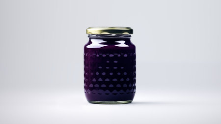 Mason Jar Mock-Up - Dark Blueberry Jam with Golden Capの素材