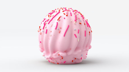 3d rendering of pink ice cream ball with sprinkles isolated on white backgroundの素材