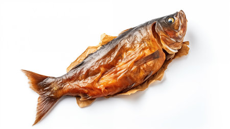 smoked mackerel isolated on a white background. studio shotの素材
