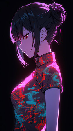 Digital 3D Illustration of a Teenage Girl with Tattooの素材