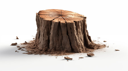 Tree stump isolated on a white background. 3d render image.の素材