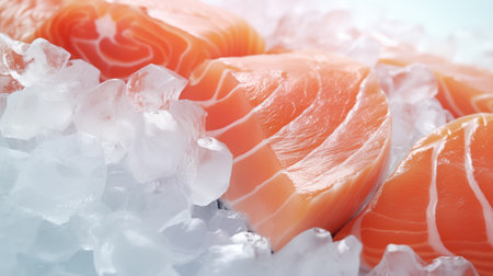 Raw fresh salmon fish sashimi on ice background - Japanese food styleの素材