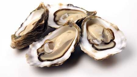 Fresh oysters on a white background, close-up, isolatedの素材