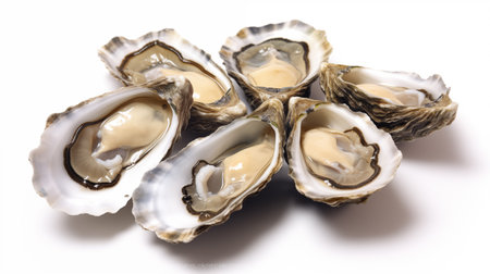 Fresh oysters isolated on white background.の素材