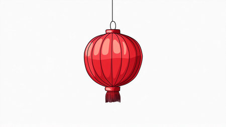 Illustration of a red Chinese paper lantern on a white background.の素材