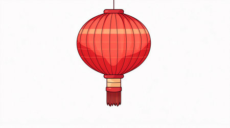 Illustration of a chinese lantern on a white background with space for textの素材
