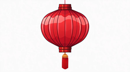 Illustration of a red Chinese paper lantern on a white background.の素材