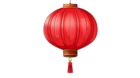 Red Chinese paper lantern isolated on a white background. Vector illustration.の素材