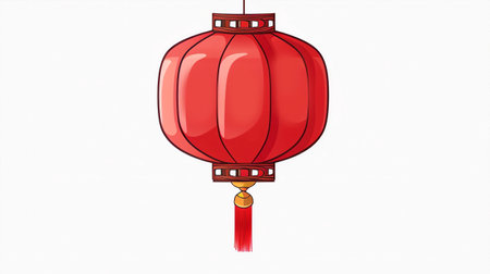 Illustration of a red Chinese paper lantern on a white background.の素材