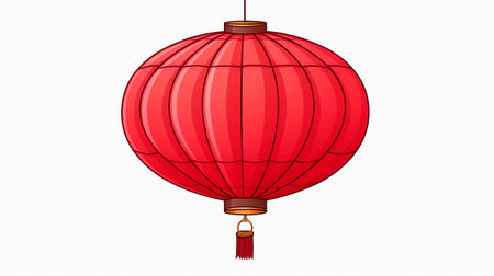 Illustration of a red chinese paper lantern on a white backgroundの素材