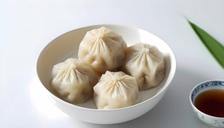 Chinese steamed dumplings - chinese food on white backgroundの素材