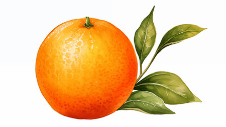 Fresh tangerine with green leaves isolated on a white background.の素材