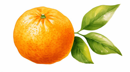 Ripe tangerine with green leaves isolated on a white background.の素材