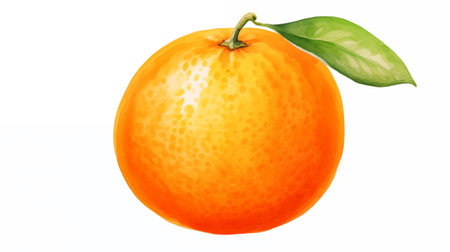 Ripe orange with green leaves isolated on white background. Vector illustration.の素材