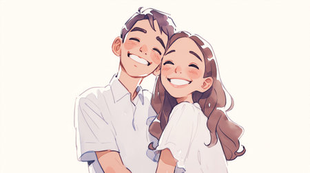 Portrait of happy boy and girl on white background. Vector illustration.の素材
