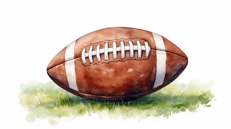 American football ball isolated on white background. Watercolor hand drawn illustrationの素材