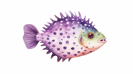 watercolor illustration of a cute tropical fish on a white background.の素材