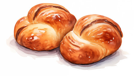 Croissants. Hand drawn watercolor illustration isolated on white backgroundの素材