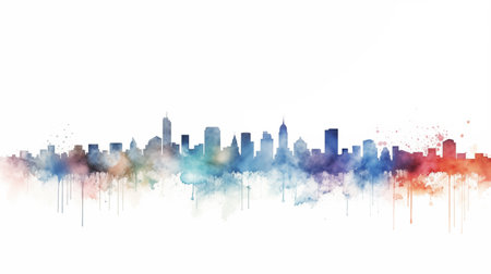 New York City skyline silhouette in watercolor splatters with copyspaceの素材