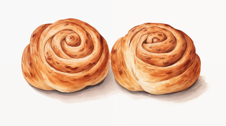 Cinnamon buns on a white background. Watercolor illustration.の素材