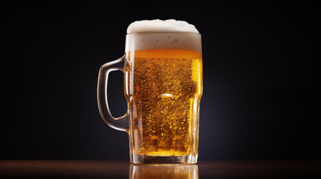 Mug of beer on a dark background. Beer in a glassの素材