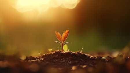 Small plant in the morning light. Concept of new life and agriculture.の素材