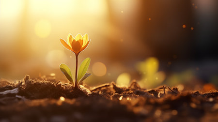Small sprout in the ground. Spring concept. Nature background.の素材