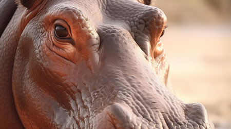 Hippopotamus, close-up portrait of a wild animalの素材