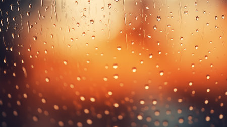 Drops of rain on the window glass, blurred background with bokehの素材