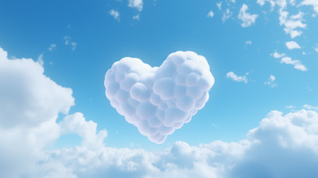 Heart shaped cloud against blue sky with white clouds 3D illustration.の素材