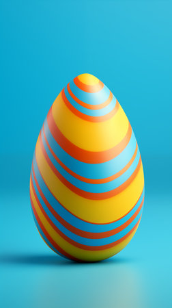 Colorful easter egg on blue background. 3D illustration.の素材