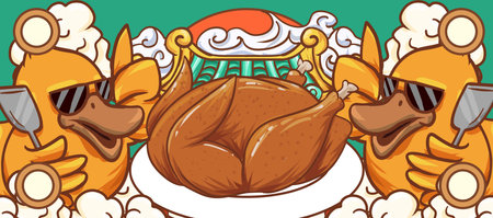 Illustration Featuring a Roasted Turkey Mascot with Sidesの写真素材
