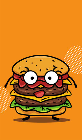 Original hand drawn cartoon delicious burger illustration poster materialの写真素材