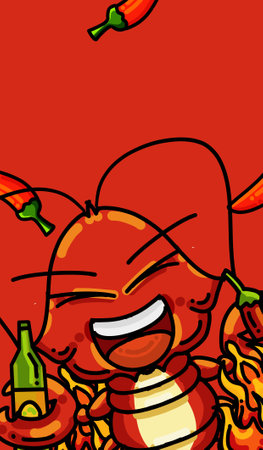 Original hand drawn cartoon delicious crayfish illustration poster materialの写真素材