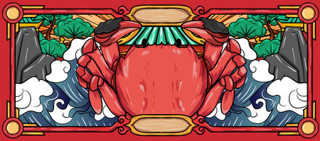 Original hand drawn cartoon delicious crab illustration poster materialの写真素材