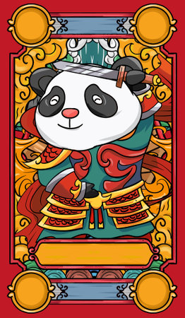 Original hand drawn cartoon panda illustration poster materialの写真素材